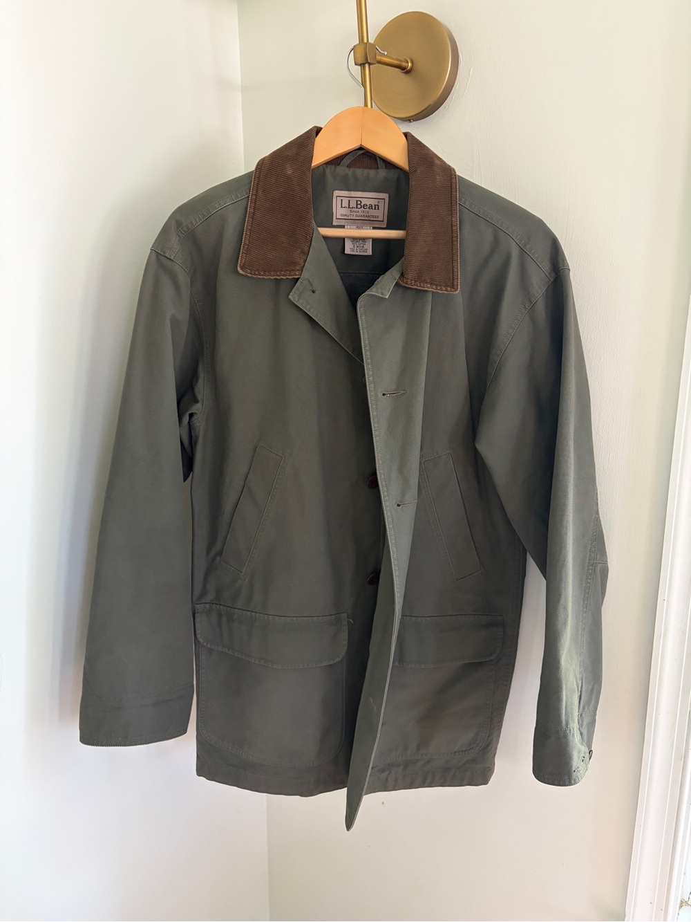 L.L. Bean Olive Green Field Jacket with Brown Corduroy Collar